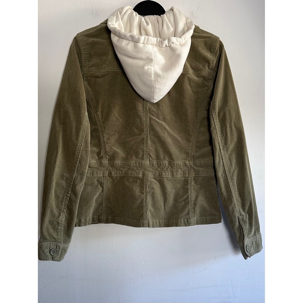 Vintage Nori Olive Green Corduroy Layered Hoodie Jacket Blazer Utility Y2K Small - Picture 2 of 7